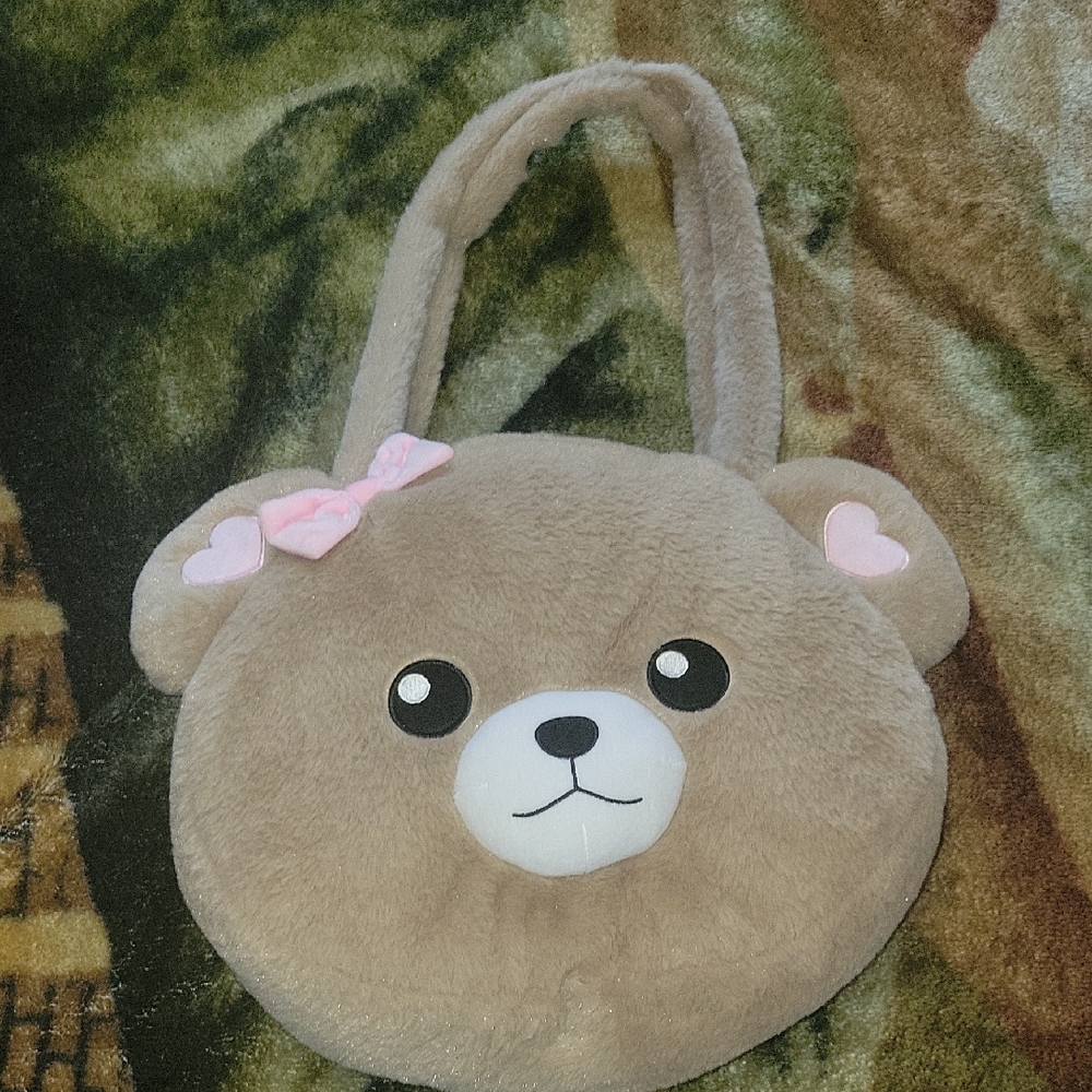 Hot Topic Tan and Pink Plush Animal Bag